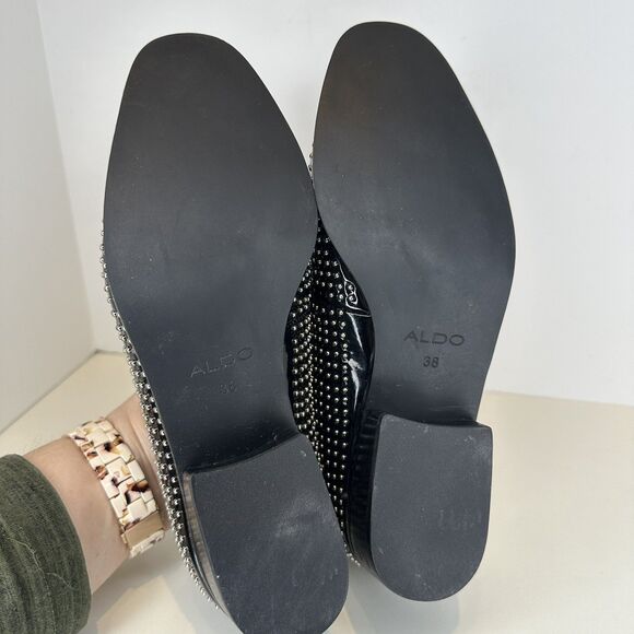 Aldo Loafer Dress Shoes Women's 38/ 7.5 Black Patent Leather Studded Rockabilly - Picture 10 of 11